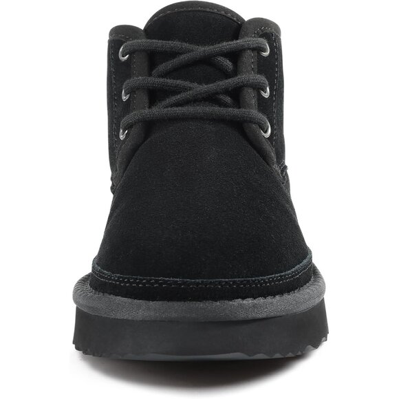 Women's Black Genuine Suede Mini Fur Lined Ankle Boots Short Lace Up Snow Boots - Picture 5 of 7